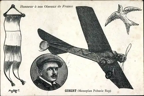 Ak Honneur a nos Oiseaux de France, Gibert, Monoplan Pelterie Rep