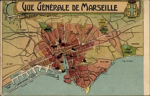 Stadtplan Ak Marseille Bouches du Rhône, Vue Generale, Parc Borely
