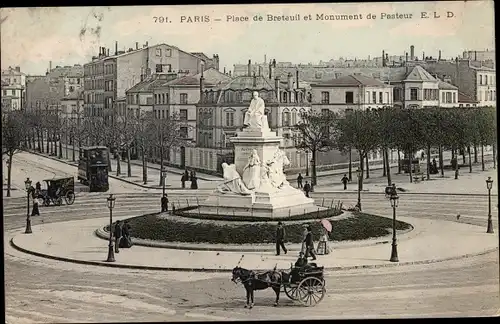 Ak Paris, Place de Breteuil et Monument de Pasteur