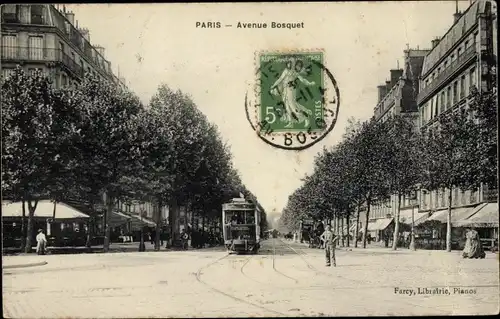 Ak Paris VII, Avenue Bosquet, Straßenbahn