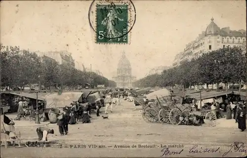 Ak Paris VII. Arrondissement, Avenue de Bréteuil, Le marché