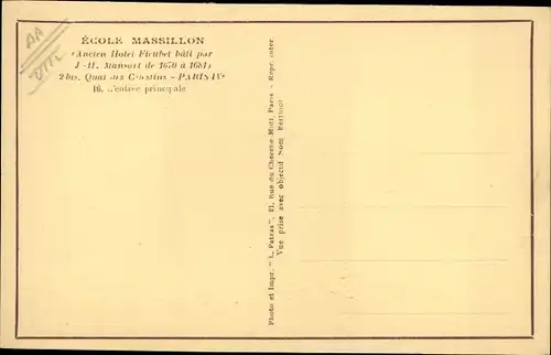 Ak Paris IV, Ecole Massillon, Haupteingang