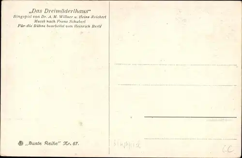 Lied Künstler Ak Broch, Das Dreimäderlhaus, Singspiel, Franz Schubert, Bunte Reihe Nr. 67