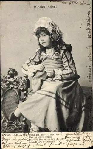 Lied Ak Kleines Mädchen beim Stricken, Wenn ich nur erfahren könnt, Kinderlieder