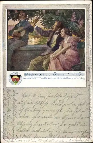 Lied Ak Deutscher Schulverein 63, Wer nicht liebt Wein Weib und Gesang, Mann mit Gitarre