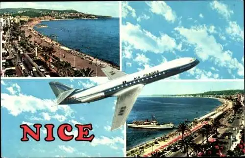 Ak Nice Nizza Alpes Maritimes, Stadtansicht, Französisches Passagierflugzeug, Air France