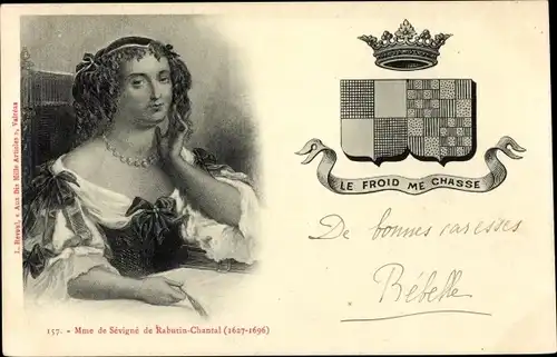 Wappen Ak Schriftstellerin Marie de Rabutin-Chantal, Marquise de Sévigné, Portrait