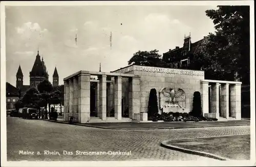 Ak Mainz am Rhein, Stresemann Denkmal