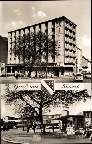 Wappen Ak Kassel in Hessen, Hauptbahnhof, Straßenseite, Hotel