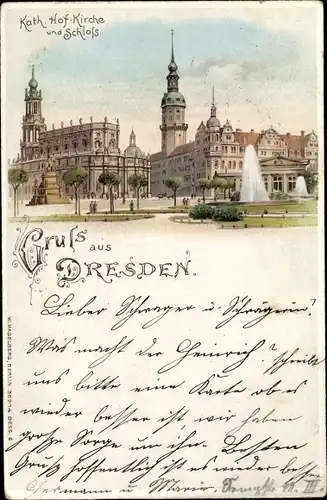 Litho Dresden Altstadt, Kath. Kirche, Schloss