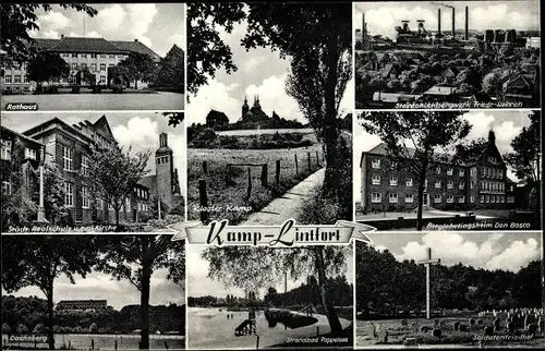 Ak Kamp Lintfort am Niederrhein, Rathaus, Kloster Kamp, Realschule, Kirche, Strandbad, Bergwerk