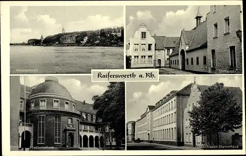 Ak Kaiserswerth Düsseldorf am Rhein, Rheinpartie, Stiftsplatz, Fliednerschule, Diakonissen Stammhaus