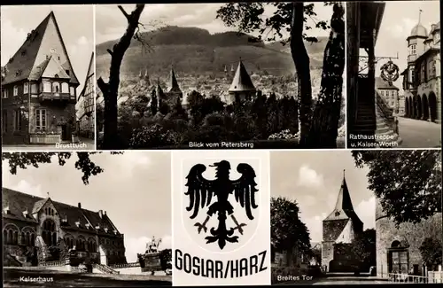 Ak Goslar am Harz, Blick vom Petersberg, Kaiser Worth, Rathaustreppe, Kaiserhaus, Breites Tor