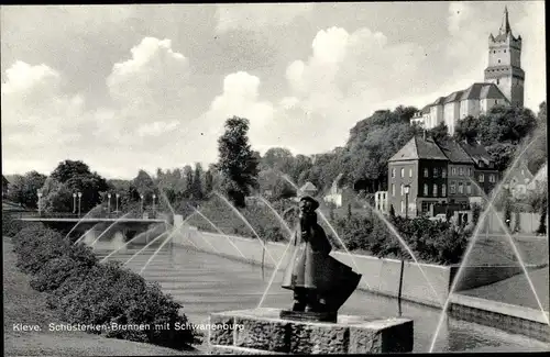 Ak Kleve am Niederrhein, Schüsterken mit Blick zur Schwanenburg