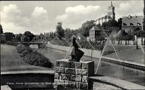 Ak Kleve am Niederrhein, Schüsterken mit Blick zur Schwanenburg
