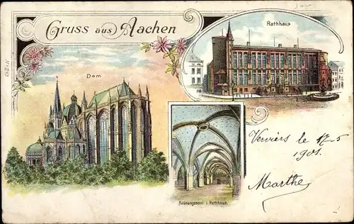 Litho Aachen in Nordrhein Westfalen, Dom, Rathaus, Krönungssaal