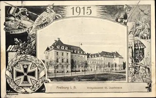 Passepartout Ak Freiburg im Breisgau, Kriegslazarett St. Josefshaus 1915, 1. WK, EK