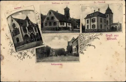 Ak Kürzell Meißenheim am Rhein Baden, Rathaus, Gasthaus zur Linde, Ev. Pfarrhof, Rathausplatz