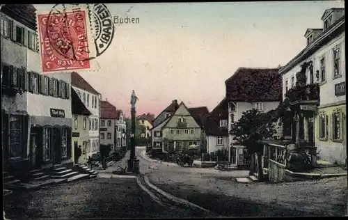 Ak Buchen im Odenwald Baden, Straßenpartie, Denkmal