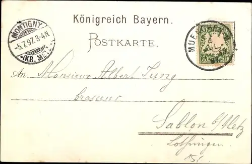 Litho München, Hofbräuhaus, Schenke, Münchner Kindl mit Bierkrug