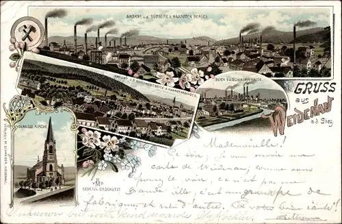 Litho Weidenau Siegen in Westfalen, Panorama, Evangelische Kirche