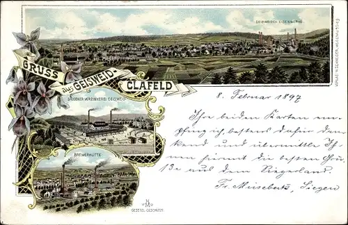 Litho Klafeld Geisweid Siegen in Westfalen, Gesamtansicht, Bremerhütte, Siegener Verzinkerei