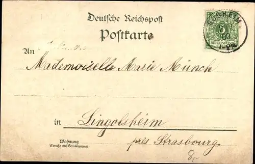 Litho Karlsruhe in Baden, Festhalle, Friedrichsplatz, Schlossturm