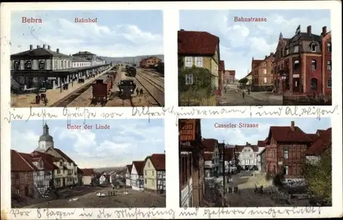 Ak Bebra an der Fulda Hessen, Bahnhof, Bahnstraße, Unter der Linde, Casseler Straße