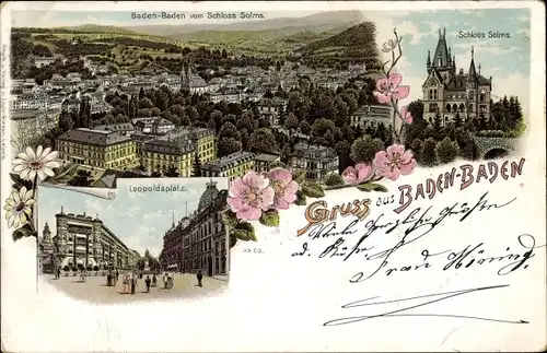 Litho Baden Baden, Gesamtansicht vom Schloss Solms, Leopoldsplatz