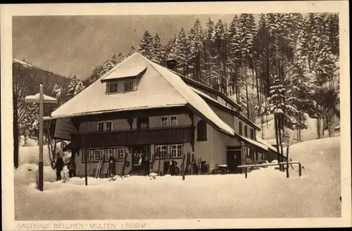 Ak Multen Aitern im Schwarzwald Baden, Gasthaus Belchen Multen, Winteransicht, Ski