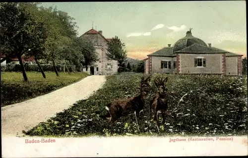 Ak Baden Baden am Schwarzwald, Restauration Jagdhaus, Pension, Rehe