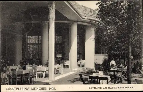 Ak München, Ausstellung 1908, Pavillon am Hauptrestaurant