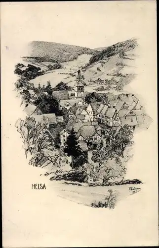 Künstler Ak Helsa in Hessen, Gesamtansicht