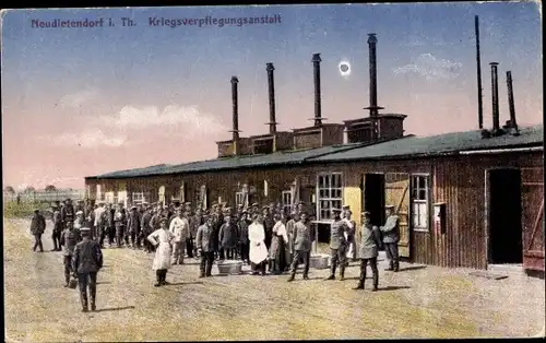 Ak Neudietendorf in Thüringen, Soldaten vor Kriegsverpflegungsanstalt