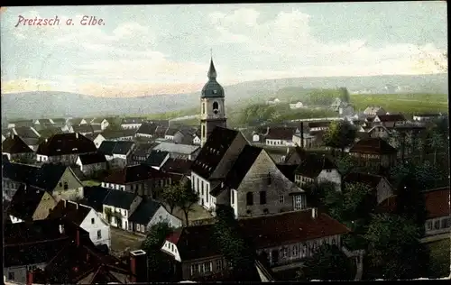 Ak Pretzsch Bad Schmiedeberg an der Elbe, Blick über die Stadt zur Kirche