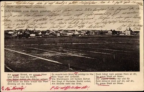 Gedicht Ak Husum in Nordfriesland, Blick auf den Ort vom Deich aus