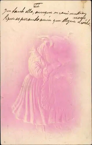 Präge Litho Vermenschlichtes Schwein, Sau im Kleid