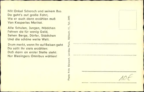Ak Landau in der Pfalz, Omnibus Reiseverkehr Gg. Blesinger, Gedicht
