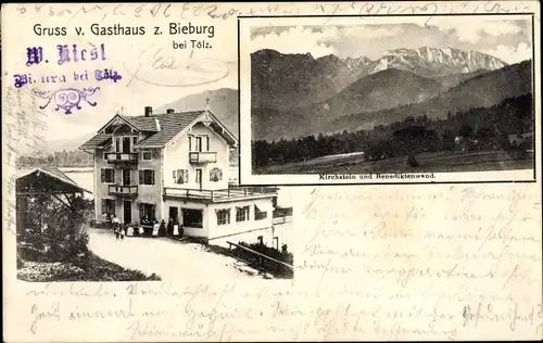 Ak Bad Tölz in Oberbayern, Gasthaus zur Bieburg, Kirchstein, Benediktenwand