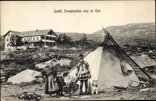 Ak Grotli Norwegen, Finnefamilien med sit Telt