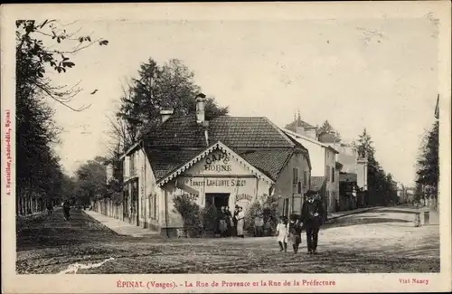 Ak Épinal Lothringen Vosges, La Rue de Provence et la Rue de la Prefecture, Cafe Horne