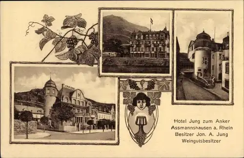 Ak Assmannshausen Rüdesheim am Rhein, Hotel Jung zum Anker