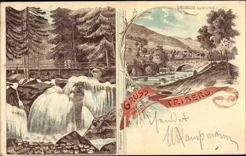 Litho Triberg im Schwarzwald, Flusspartie, Landschaft