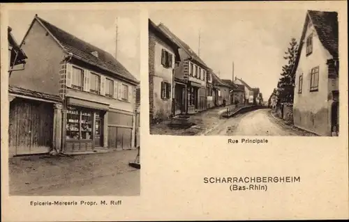 Ak Scharrachbergheim Elsaß Bas Rhin, Epicerie Mercerie, Rue principale