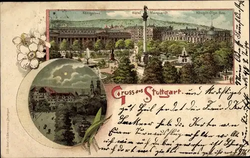 Litho Stuttgart in Baden Württemberg, Hotel Marquardt, Königsbau, Königin Olga Bau