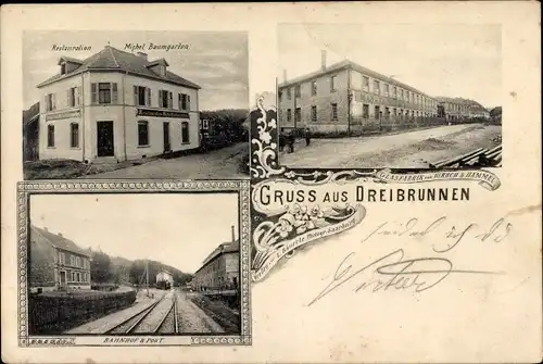 Troisfontaines Dreibrunnen Lothringen Moselle, Glasfabrik Hirsch und Hammel, Restauration, Bahnhof
