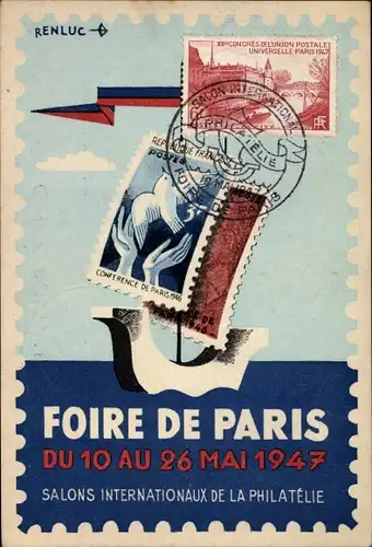 Briefmarken Ak Paris, Foire de Paris 1947, Salons Internationaux de la Philatelie