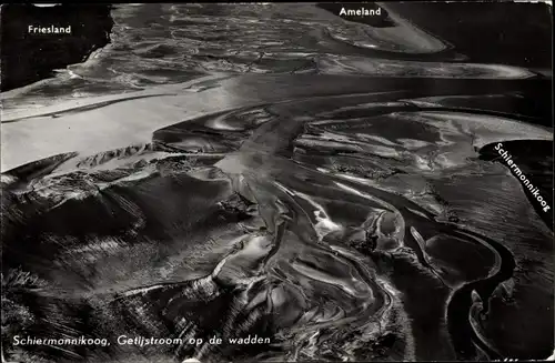 Ak Schiermonnikoog Friesland Niederlande, Getijstroom op de wadden, Luftbild