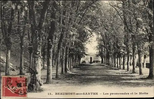 Ak Beaumont Sarthe, les Promenades de la Motte