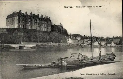 Ak Sablé sur Sarthe, le Château vu du Port